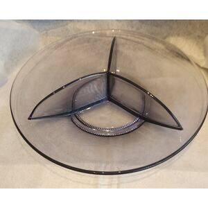 Vintage Amethyst Purple Glass Divided Relish Tray 11" 3-Section  Serving Dish